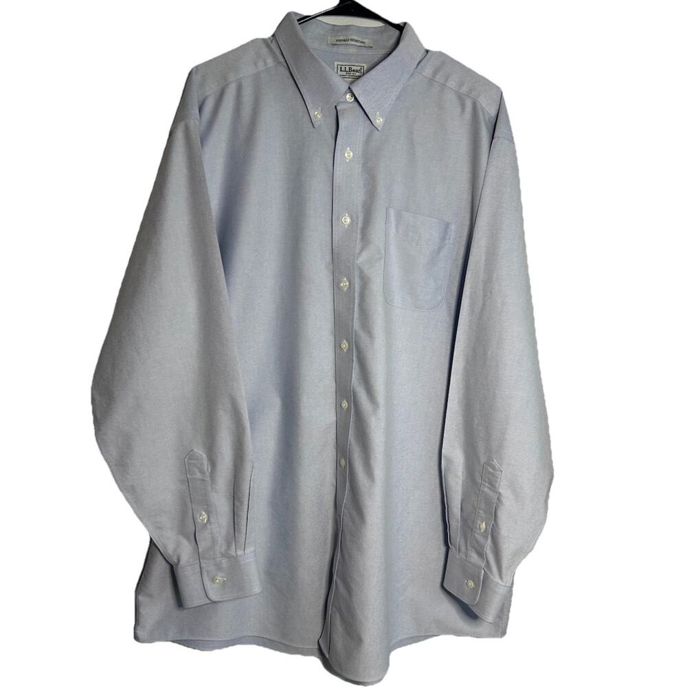 L.L.Bean Men’s Wrinkle-Resistant 100% Cotton Light Blue Buttons Down Shirt 18-36